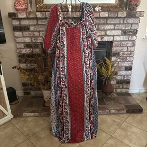 Vintage Smocked Floral Puff Sleeve Maxi Dress